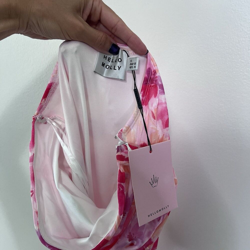 Hello Molly Party Passion Pink Floral Strapless Ruched Mini Dress Size S - Picture 3 of 12